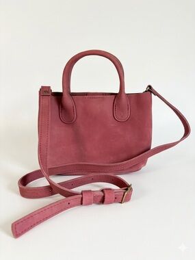 Portland Leather Goods Raindrop Small Crossbody Tote Bag Foxglove Pink Leather